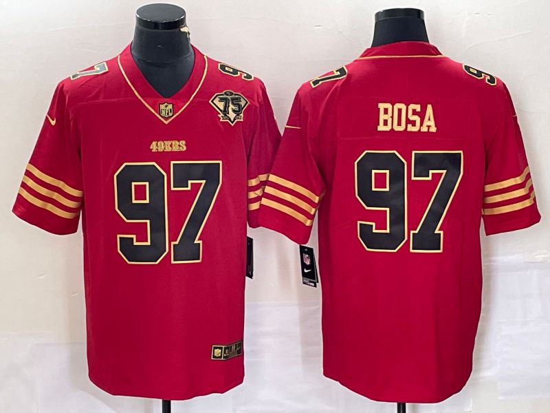 Men San Francisco 49ers 97 Bosa Red Gold 75th Nike Vapor Limited NFL Jersey